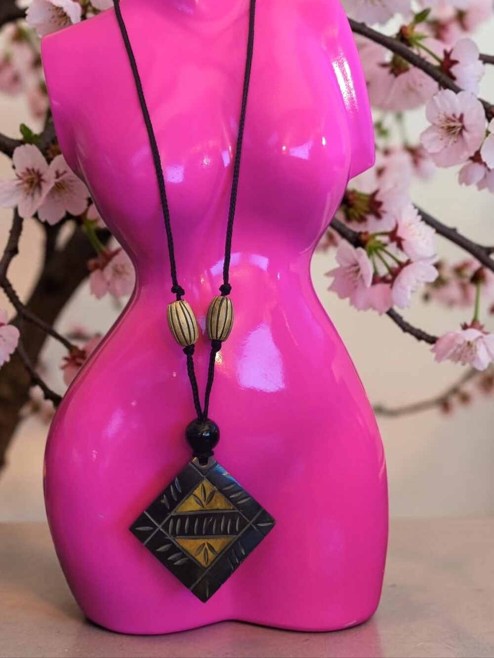 Handcrafted Black and Tan Pendant Necklace